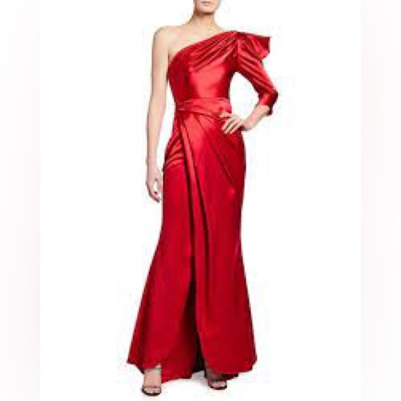 Talbot Runhof Crepe Satin One-Shoulder Gown - Picture 1 of 5